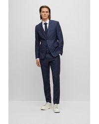 BOSS - Three-piece Slim-fit Suit In Checked Virgin Wool - Lyst
