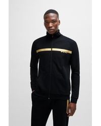 BOSS - Cotton-terry Zip-up Jacket With Metallic Logo - Lyst