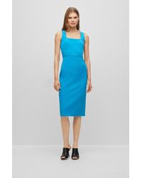 BOSS - Square-neck Slim-fit Dress In Stretch Material - Lyst