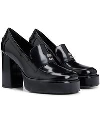 HUGO - Platform Loafers In Leather With Stacked-logo Trim - Lyst