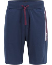 BOSS by HUGO BOSS Shorts homewear de felpa de algodón con logo de rayas - Azul