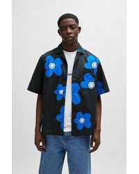 HUGO - Oversized-fit Shirt In Floral-print Cotton Poplin - Lyst