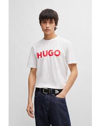 HUGO - Cotton-jersey Regular-fit T-shirt With Logo Print - Lyst