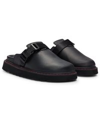 HUGO - Leather Slip-on Shoes With Branded Buckle - Lyst