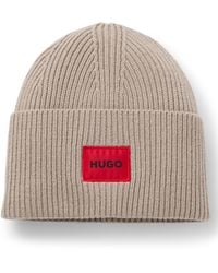 HUGO - Mütze Aus Woll-Mix Mit Rotem Logo-Aufnäher - Lyst