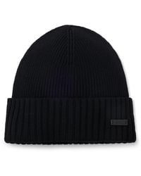 BOSS - Rib-Knit Virgin-Wool Beanie With Logo Plaque - Lyst