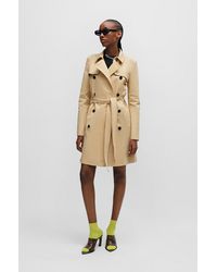 HUGO - Belted Trench Coat In Stretch Cotton - Lyst