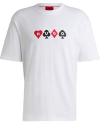 HUGO - T-shirt Van Katoenen Jersey Met Logo In Kaartsymbolen - Lyst