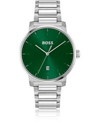 BOSS - Horloge Met Groene Wijzerplaat En Polsband Met H-schakels - Lyst