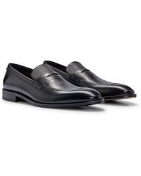 BOSS - Loafers In Plain And Saffiano-print Leather - Lyst