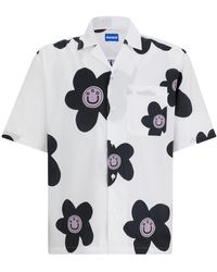 HUGO - Oversized Hemd aus Baumwoll-Popeline mit Blumen-Print - Lyst