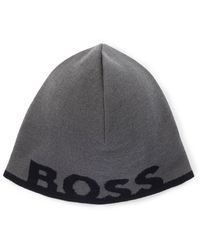 BOSS - Beanie Hat With Logo In A Wool Blend - Lyst