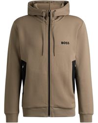 BOSS - Kapuzenjacke aus Baumwoll-Mix mit Reißverschluss und erhabenem 3D-Logo - Lyst