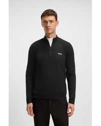 BOSS - Cotton-Blend Sweater With Quarter Zip And Body-Mapping - Lyst