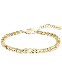 BOSS - Gold-tone Chain Bracelet With Logo Lettering - Lyst