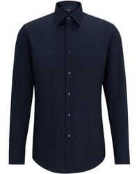 BOSS - Slim-Fit Hemd aus elastischer Baumwoll-Popeline mit bügelleichtem Finish - Lyst