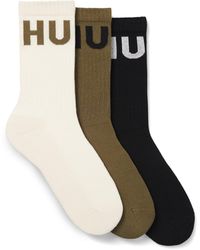 HUGO - Three-Pack Of Ribbed Short Socks With Logos - Lyst