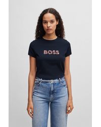 BOSS - Crew-neck T-shirt In Cotton Jersey With Logo Artwork - Lyst