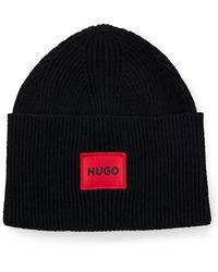 HUGO - Gerippte Mütze mit rotem Logo-Label - Lyst