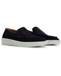 BOSS - Suede Slip-on Loafers With Emed Logo - Lyst