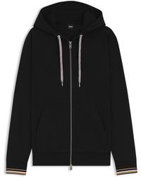 BOSS - Sweat À Capuche Zippé En Coton Mélangé Avec Cordon De Serrage À Motif - Lyst