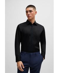 HUGO - Slim-fit Shirt In Stretch-cotton Satin With Piping - Lyst