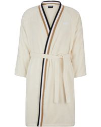 BOSS - Cotton Jacquard Dressing Gown With Signature-stripe Trim - Lyst