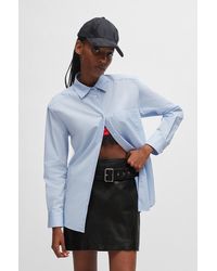 HUGO - Oversized-fit Blouse In Cotton Canvas With Point Collar - Lyst