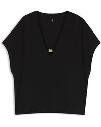 BOSS - Crepe V-Neck Top With Double B Monogram Buckle - Lyst