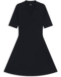 BOSS - Knitted Dress With Skipper Collar - Lyst