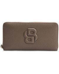 BOSS - Grained Ziparound Wallet With Padded Double B Monogram - Lyst