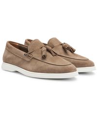 BOSS - Suede Slip-on Loafers With Tassel Trim - Lyst