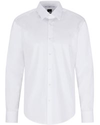 BOSS by HUGO BOSS Regular-Fit Hemd aus elastischer Baumwoll-Popeline mit bügelleichtem Finish - Weiß
