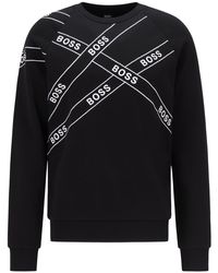 BOSS by HUGO BOSS Crew-neck Sweatshirt In French Terry With Logo Artwork - Black