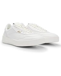 BOSS - Leather Trainers With Gold-tone Logos - Lyst