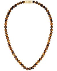 BOSS - Tiger-eye Beaded Necklace With Branded Rondelles Men's Jewellery - Lyst