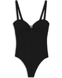 BOSS - Pleated-Fabric Swimsuit With Metallic Double B Monogram - Lyst
