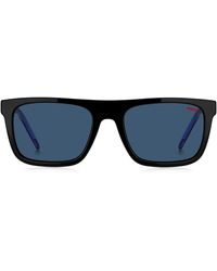 HUGO - Sonnenbrille aus schwarzem Acetat mit blau getönten Gläsern - Lyst