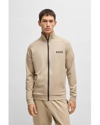 BOSS - Cotton-Terry Zip-Up Jacket With Logo Print - Lyst