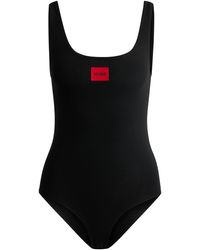 HUGO - Sleeveless Bodysuit In Stretch Cotton With Logo Label - Lyst