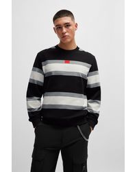 HUGO - Cotton Sweatshirt With Block Stripes And Red Logo Label - Lyst