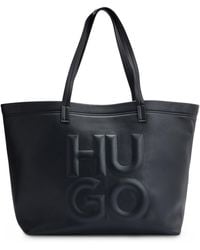 HUGO - Faux-leather Shopper Bag With Debossed Stacked Logo - Lyst