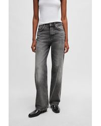 HUGO - Relaxed-fit Jeans In Gray Distressed Denim - Lyst