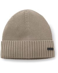 BOSS - Rib-Knit Virgin-Wool Beanie With Logo Plaque - Lyst