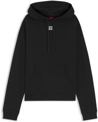 HUGO - Hoodie Van Katoenen Sweatstof Met Tweedelig Logostiksel - Lyst