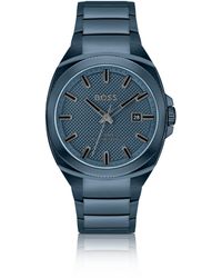 BOSS - Blue Link-bracelet Watch With Tonal Guilloché Dial - Lyst