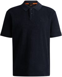 BOSS - Cotton-towelling Polo Shirt With Mixed-technique Logo - Lyst