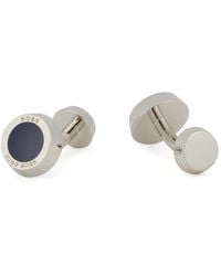 BOSS by HUGO BOSS Round Cufflinks With Enamel Insert And Engraved Logo - Blue