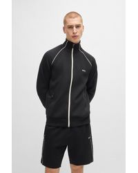 BOSS - Stretch-cotton Zip-up Sweatshirt With Piping And Branding - Lyst