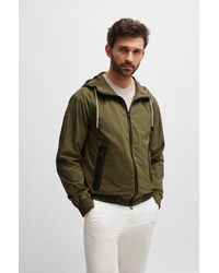 BOSS - Cotton-poplin Hooded Jacket With Faux-leather Trims - Lyst